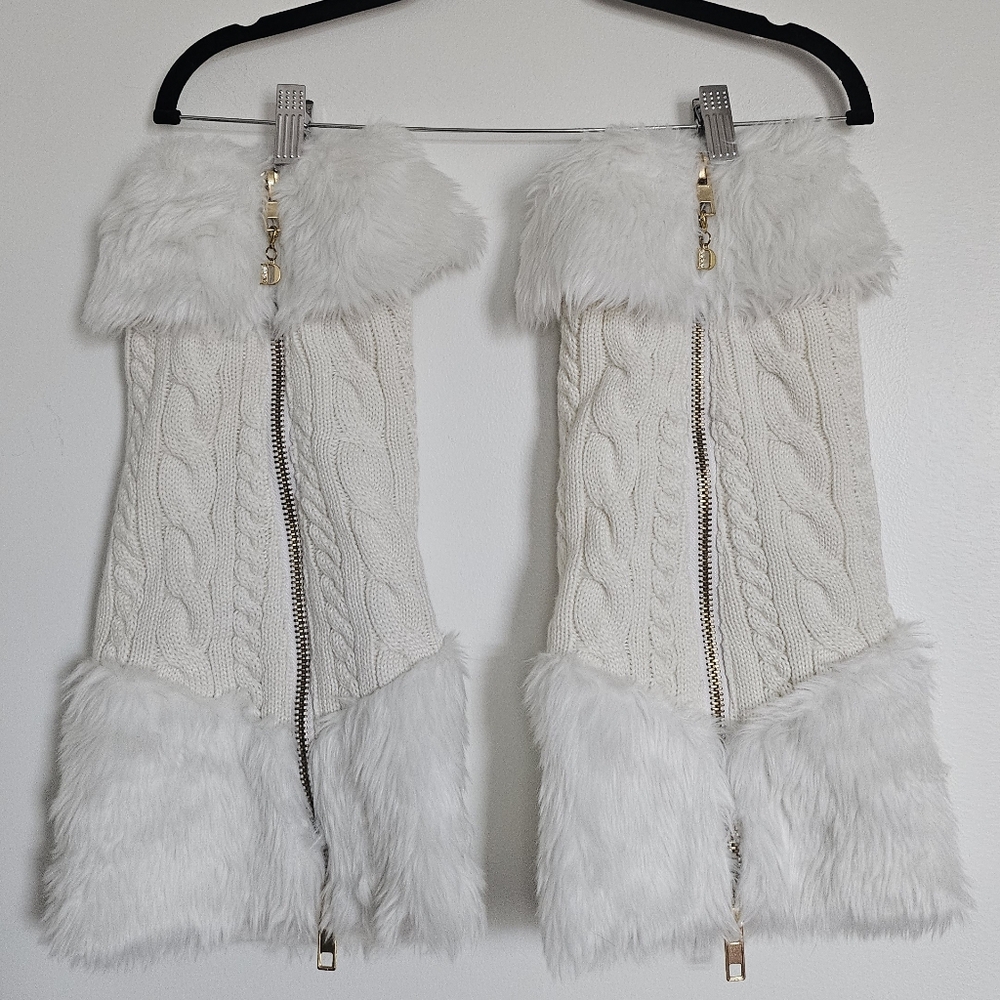 Faux Fur Cable Knit Leg Warmers - White